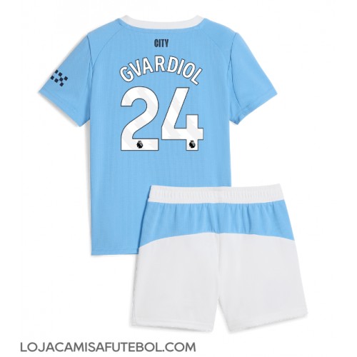 Camisa de Futebol Manchester City Josko Gvardiol #24 Equipamento Principal Infantil 2025-26 Manga Curta (+ Calças curtas)